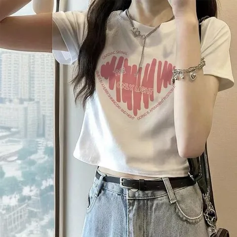 [와이에스몰] 여성 라운드넥 반팔 세미 크롭 티셔츠 (15083513B)