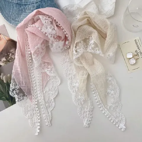 (이거찜) 레이스 쁘띠 스카프 프릴 예쁜스카프 넥스카프 쁘띠스카프 미니넥스카프 봄여름스카프