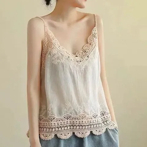 로아나 자수레이스 나시 면블라우스_M4021