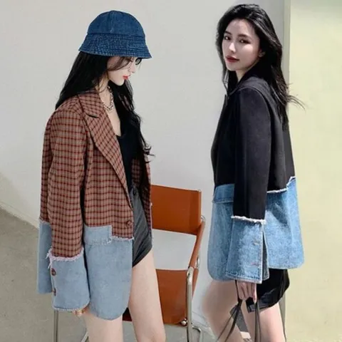 [하프클럽/끌레아]봄 가을 데님 자켓 여성 여자 청자켓 코트 정장 가디건 점퍼