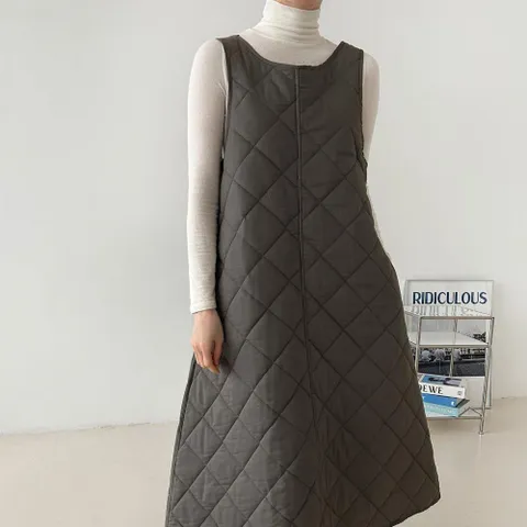 여성 퀼팅 패딩원피스 민소매 누빔 A라인 롱원피스