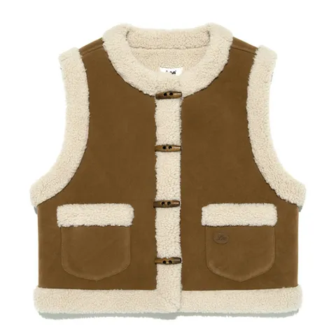 LEE 우먼 신세틱 레더 무스탕 베스트 브라운 LE2503VT61BR