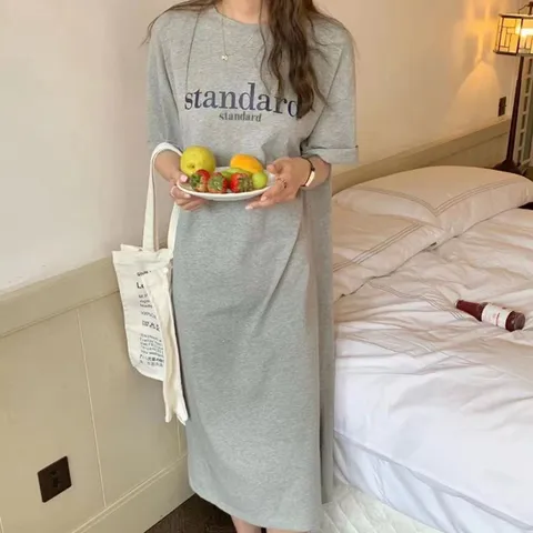 여성 데일리 레터링 반팔 롱 원피스 DHH-D68