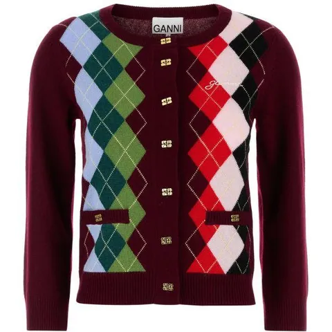 MUST IT_GANNI 가니 25FW Burgundy Check Cardigan (K2532 730) (버건디 체크 가디건)