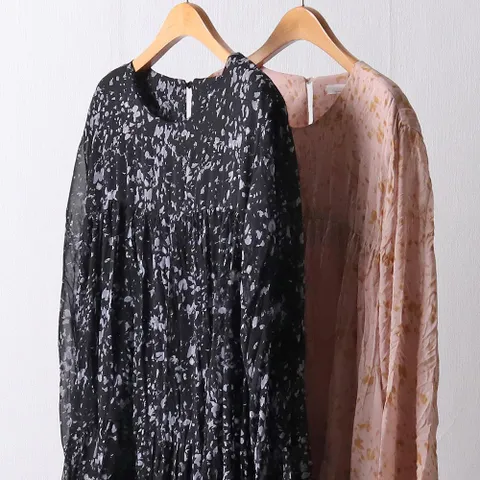 쉬폰 주름 미디원피스 204I377S 빅사이즈 여성