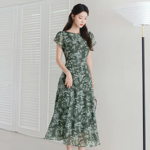 (~XXL까지) 두런드 튤립 슬릿 플로랄 쉬폰 플레어 원피스 여름 출근룩 데일리룩 바캉스룩 휴가룩 롱원피스