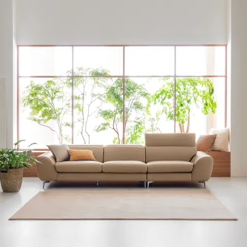 [CJ단독] 진이 4인용 천연 통가죽 헤드레스트 소파