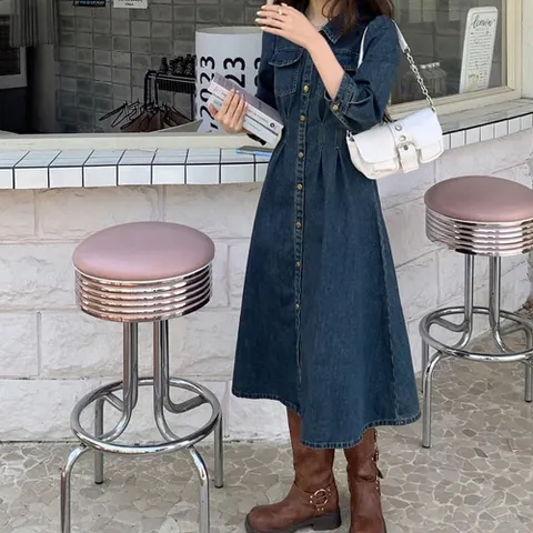 프레소 빈티지 데님 롱원피스