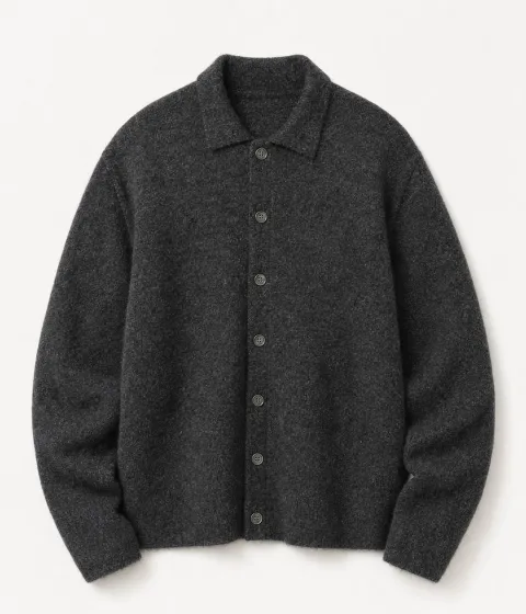 26FW EVENING POLO Charcoal Melange Fuzzy Alpaca (M2263EC) (이브닝 폴로 차콜 멜란지 퍼지 알파카 가디건)