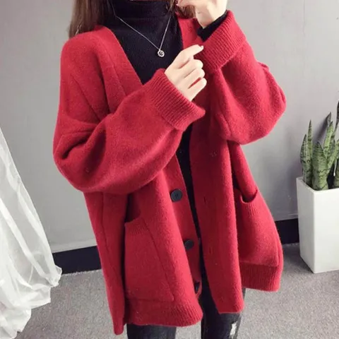 여성 빨간색 가디건 패션 포인트 아우터 겨울 이너용