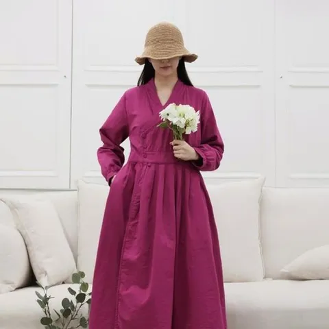 [하프클럽/신상오픈런]여자 개량한복 긴팔 철릭 데일리 캐주얼 롱원피스