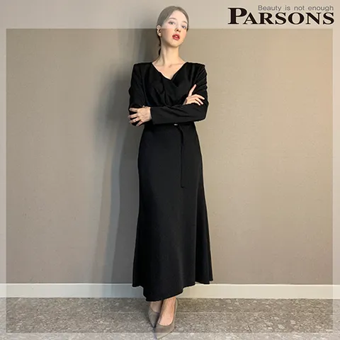 [파슨스][Flat white] Twist Shirring Belted Dress (PW2PAOP02)