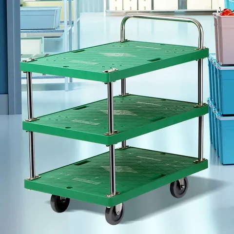 플라스틱스텐녹색 3단대 이동식카트기 L카 구루마카트 서빙카트 식당카트 이동식카트