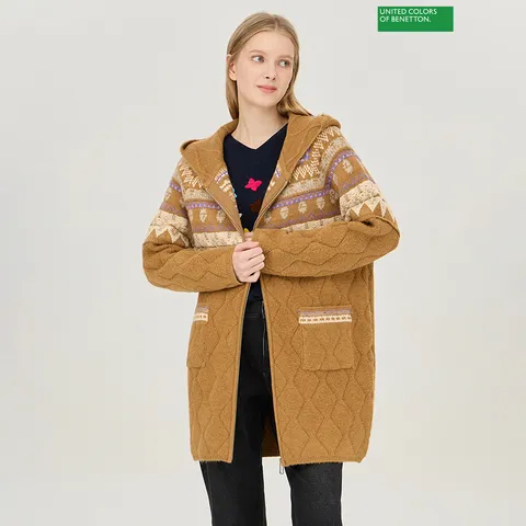 패턴 후드 롱 니트 가디건 BAKC53461