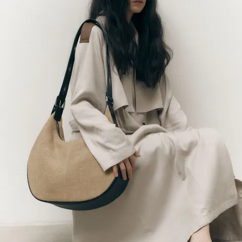 BOHEMIAN STITCH TOTE RATTAN BAG [BEIGE]