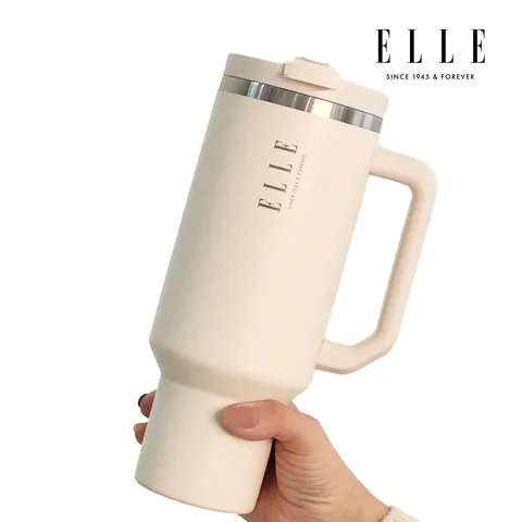 공식판매처 텀블러 1.2L 대용량 아이보리 스텐 빨대포함 보냉 보온 손잡이용 휴대용 차량용
