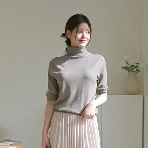 [최초가 109,000원]이태리 울100 댄시 5부 니트 터틀넥