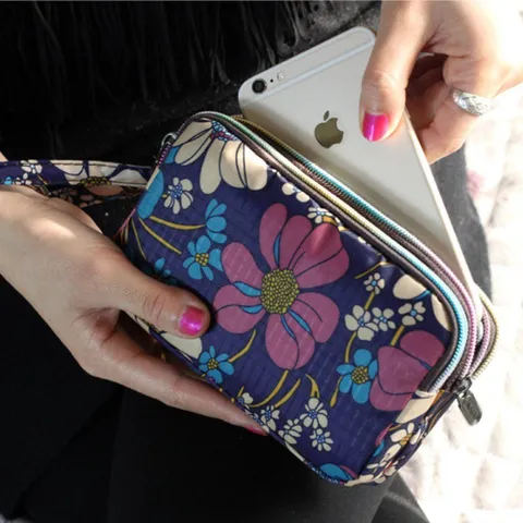 휴대폰파우치 3중 수납 핸드 폰 사각 파우치 미니 스트랩 지퍼 가방 휴대폰파우치 예쁜파우치