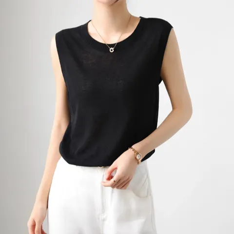 몬트 나시 니트 라운드넥 민소매 탑