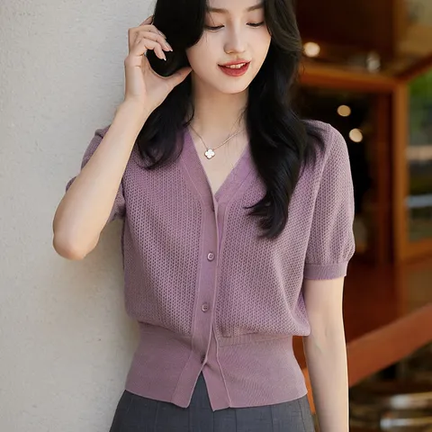 [브리치] 제로투올샵 / 완전 보라색 가벼운 여성 니트 카디건 가디건 연두색
