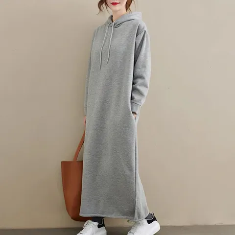 [브리치] 나바바 / NO674 심플 데일리 기모 긴팔 후드 롱 원피스