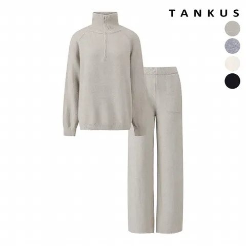 정상가:159,000원 ㅣ반집업 니트 밴딩 롱 팬츠 셋업 (TX4OP006L0)