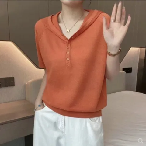 [브리치] 제로투올샵 / 여성 여름 후드 반팔 티셔츠 패션 캐주얼 주황색