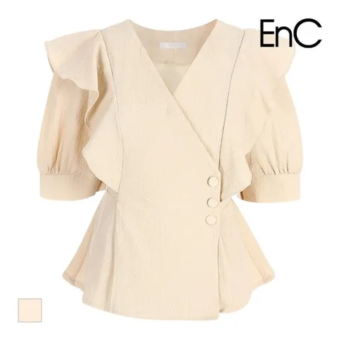 [ENC] 브이넥 프릴 반팔블라우스_ENBA33802CBE