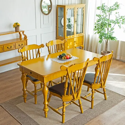 아메리칸 4인용식탁 원목테이블 엔틱옐로우