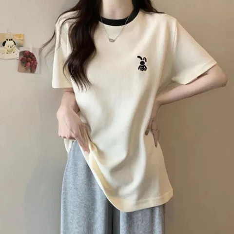 알티피아 여성 캐주얼 리뱃 라운드넥 반팔 티셔츠 숏슬리브 숏슬리브 쿨링티 여름냉장고티