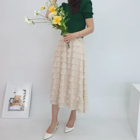 여름 캉캉스커트 셔링 레이스 A라인 벌룬 롱 치마 미디 66 77 88 빅사이즈 샤 프릴 망사 미시