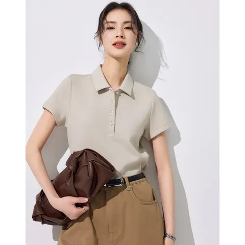 [브리치] 제로투올샵 / 슬림핏 여성 반팔 셔츠 여름 의류 카라티 오트밀색