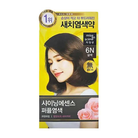 미쟝센 올뉴 샤이닝에센스 6N 갈색 새치염색약 빛나는 새치염색 일회용염색 미장센염색 머리염색