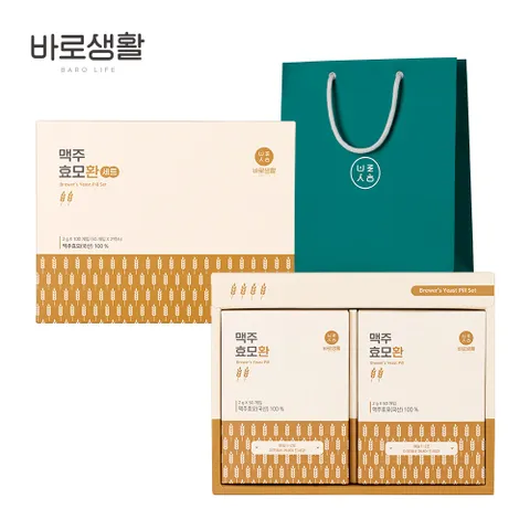 바로생활 국내산 맥주효모환 스틱 선물세트 50포입(1박스) x 2개입 1세트 전용 쇼핑백포함