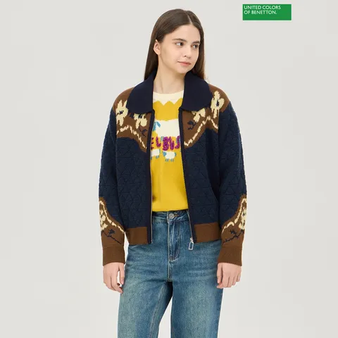 퀼팅 배색 카라 집업 니트 가디건 BAKC71461