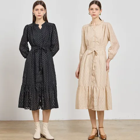 데일리 로맨틱 도트 자카드 쉬폰원피스