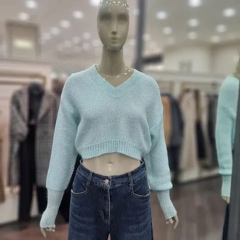 브이넥 크롭 니트 (1242M400W 민트)_DJ