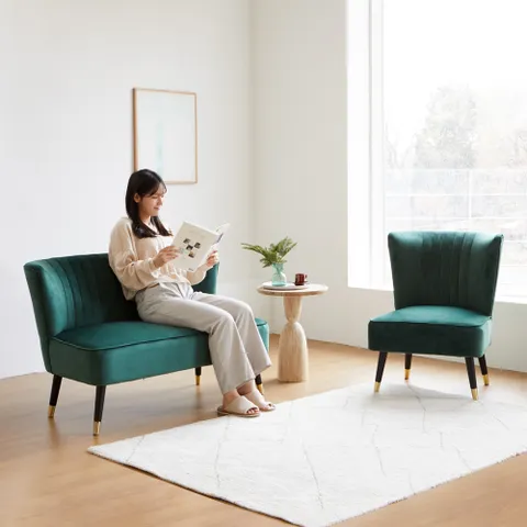 보니타 2인 소파 벨벳 패브릭 쇼파