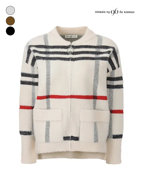 O링 집업 밍크사 체크 가디건 (NQ1KG004M0)