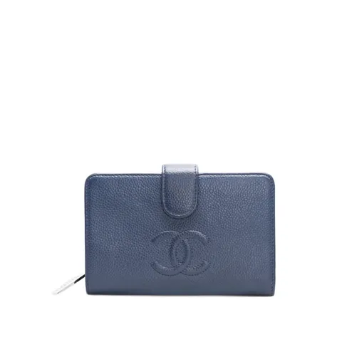 [중고명품]  네이비 카프스킨 캐비어 마크 여성 장지갑