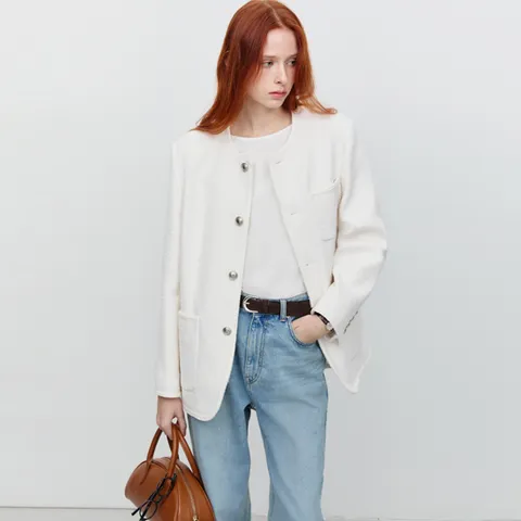 던스트 UNISEX OVERSIZED COLLARLESS TWEED JACKET IVORY_UDJA5A109CR