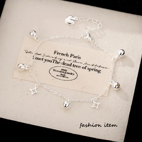 여성 실버 별 방울 태슬 심플 미니멀 팔찌