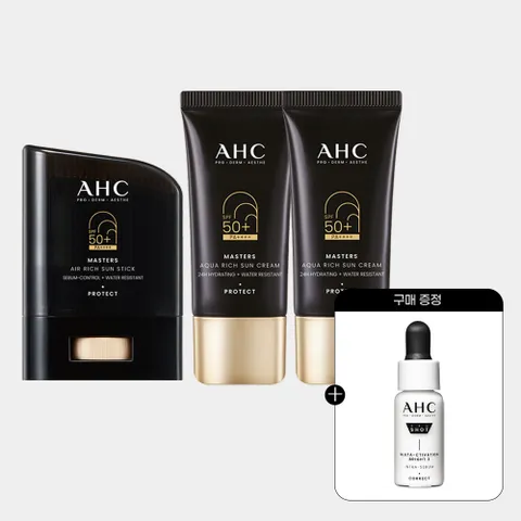 마스터즈 아쿠아리치 선크림 듀오세트 30ml+에어리치 선스틱 14g+(GIFT)프로샷 세럼 5ml