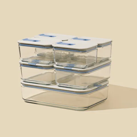 [비밀상품]  퍼펙트씰M 유리 밀폐용기 진공 반찬통 냉동밥보관 냉장고 정리 용기 7종세트 1호