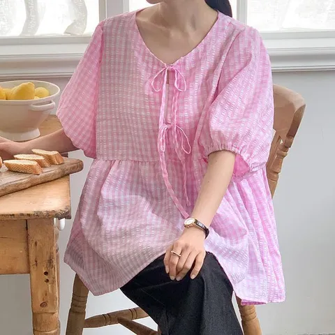 여자 지지미 벌룬 SS 리본 귀여운 블라우스 (37562170)