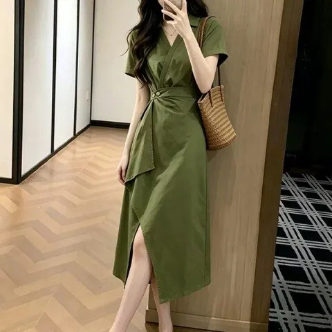 카라랩 허리셔링 롱원피스 코드와원피스