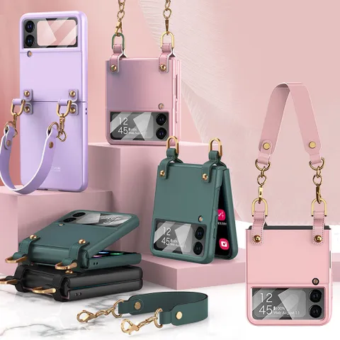 갤럭시 Z플립4 카메라보호 가죽 스트랩 슬림 범퍼 하드 케이스