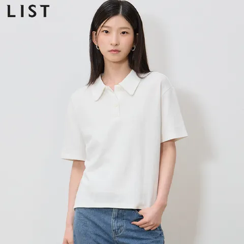 (LIST)] 감도있는엣지 코튼 반버튼 카라 티셔츠 (택가격: 158000원)