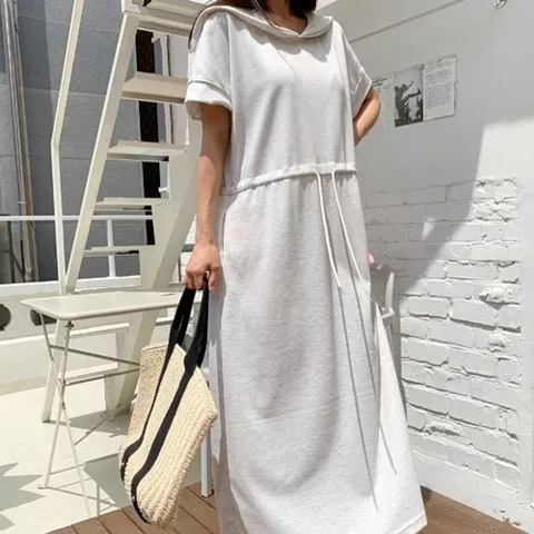 [다잇템] 여자 세일러넥 롱 드로우코드 박시핏 반팔 원피스_20343829_588872