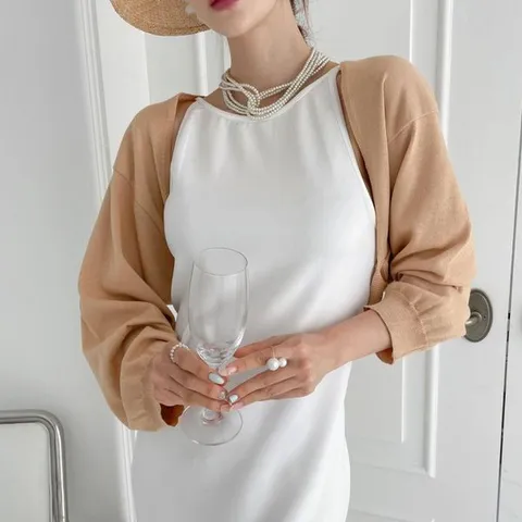 [하프클럽/여자 여름니트가디건 볼레로 퍼프 크롭 긴팔 가디건